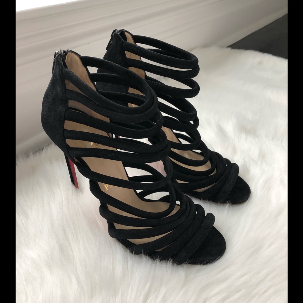 Christian Louboutin Women's Black Suede Strappy Heels Sandals Size 38